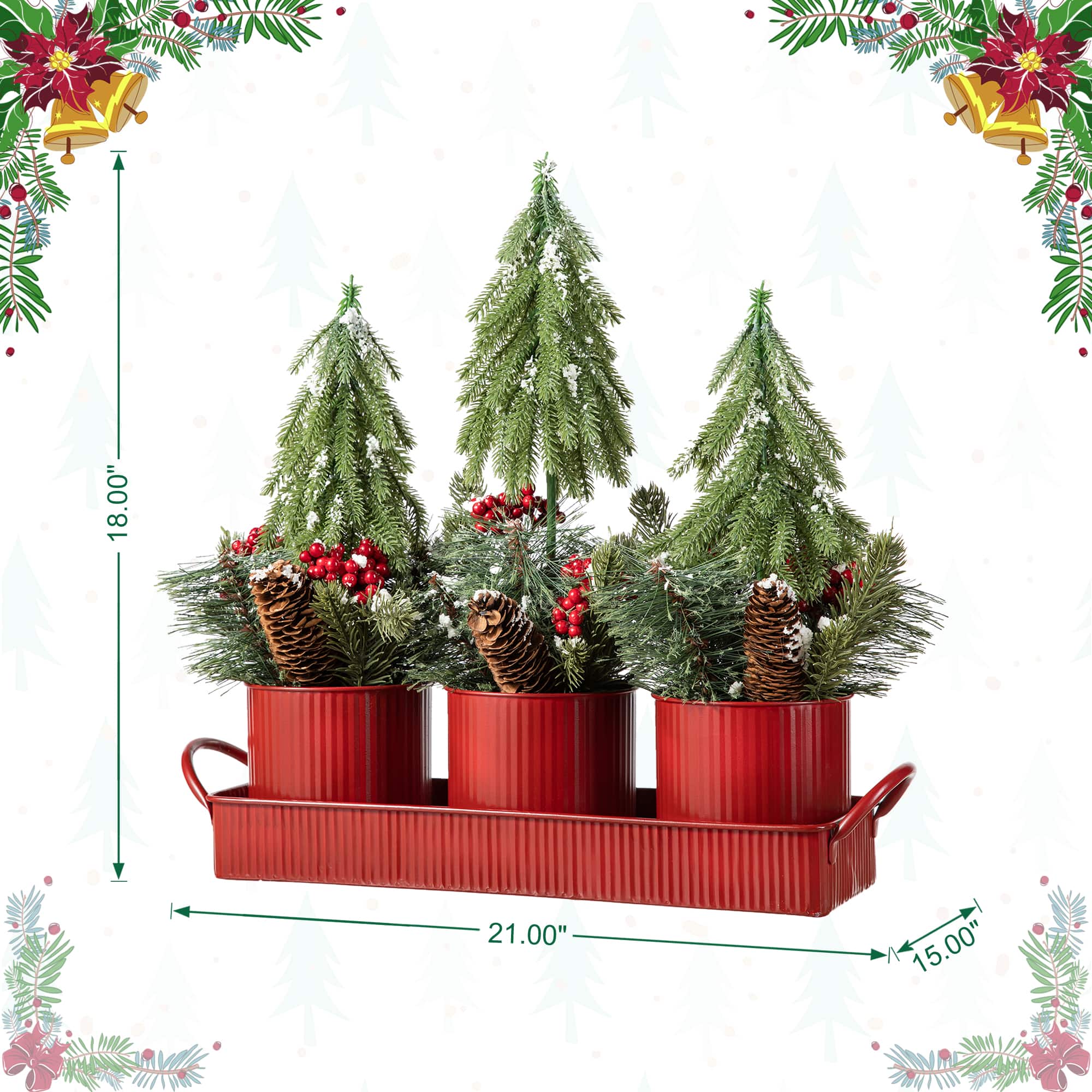 Glitzhome® 21" Christmas Metal Potted Triple Trees Centerpiece